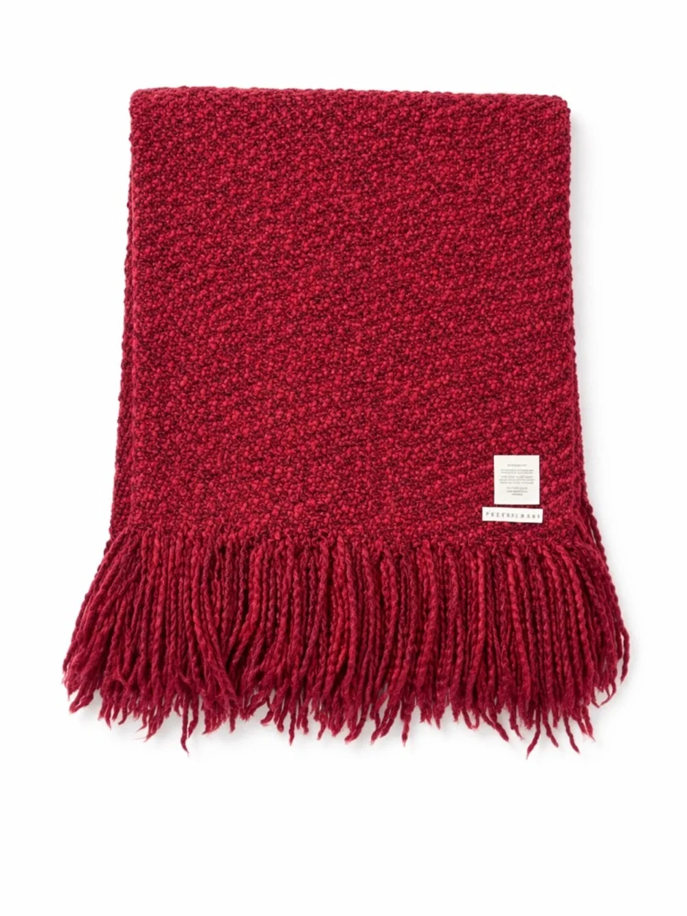 Pottery Barn Red Bouclé Fringe Throw Blanket Cozy Textured Accent 54x45